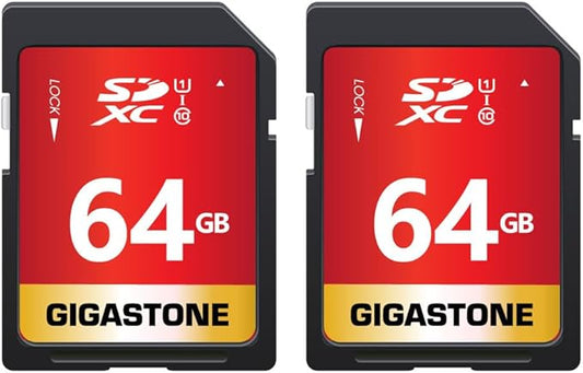 GIGASTONE 64GB SD Card 2-Pack UHS-I U1 Class 10 SDXC Memory Card High Speed Full HD Video Olympus Digital Camera with 2 mini Cases