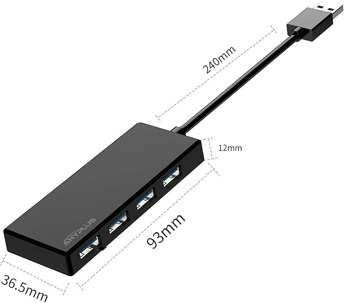 ANYPLUS USB 3.0 Hub, 4 Port USB Hub Splitter,Portable USB Adapter Mini Multiport Expander for Desktop, Laptop, Xbox, Flash Drive, HDD, Console, Printer, PC, Keyboards, HP, Dell