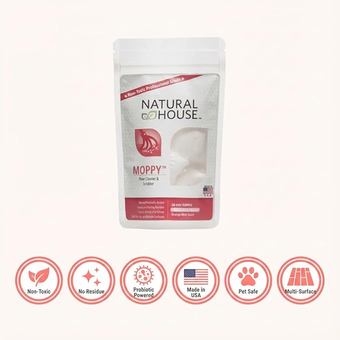 Natural House Moppy - Probiotic Floor Cleaner Pods - No Residue Formula - Multi-Surface Safe - Orange Mint Scent - 60 Count