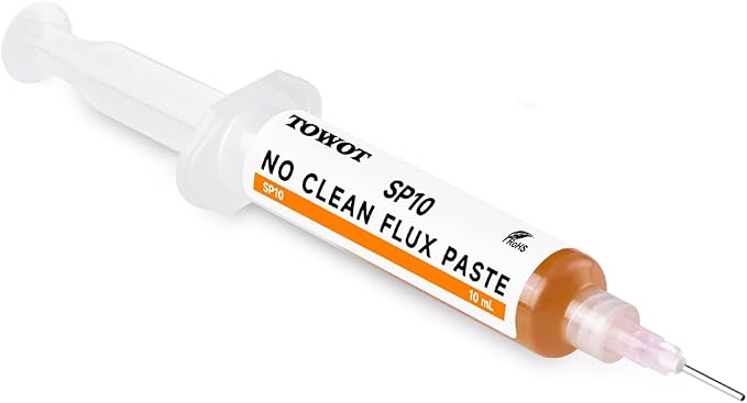 TOWOT No-Clean Soldering Flux Paste for Electronics, 10 ml, Pneumatic Dispenser with Plunger & Dispensing Tip