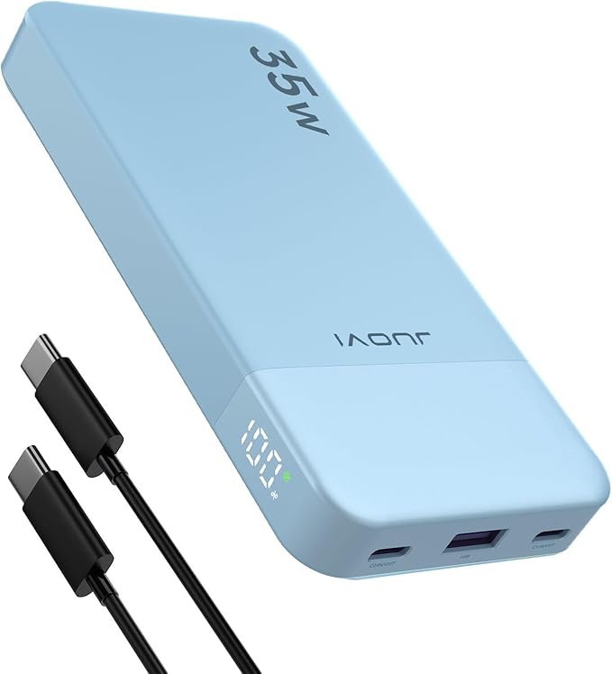 JUOVI Power Bank Fast Charging 10000mAh 35W Portable Charger Small Battery Pack with PD 3.0 & QC 4.0 Type-C USB-A Input Output Lightweight Phone Charger Compatible for iPhone Samsung iPad