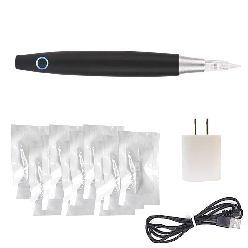 Permanent Eyebrow Makeup Pen - Rotary Tattoo Machine with 10PCS Needles for Eyebrows, Eyeliners, Lips | Black AP686B