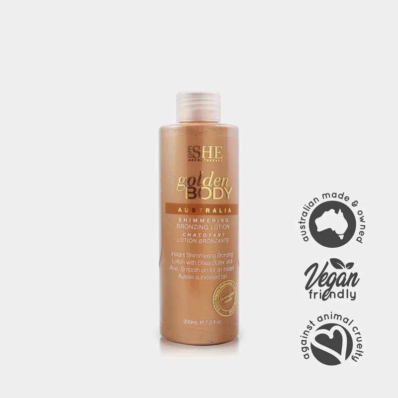 Om She Aromatherapy Golden Body Shimmering Bronzing Lotion 7.0fl oz - Self Tanning, Instant Tan Colour. Australian Made.