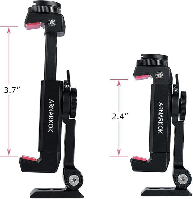 Arnarkok Metal Phone Tripod Mount with Rotatable Cold Shoe for Microphone Mount, Compatible with iPhone & Android, Universal Tripod Adapter for Vlogging, Cell Phone Holder, Youtube, Video Creators Rig