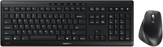 Cherry Stream Desktop Comfort, Wireless Keyboard and Mouse Combo, 2.4 GHz Connection, Whisper-Quiet Keys, Ergonomic Right-Handed Mouse, Battery-Powered, Black