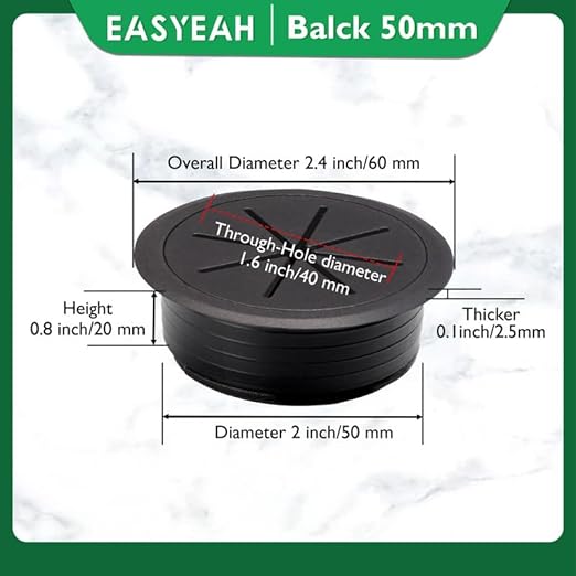EASYEAH 5 Pcs Desk Grommet 2" / 50 mm, Desk Hole Cover for Cables Black, Cable Grommet ABS Plastic, Desk Hole Grommet for Home & Office Pc, Detachable Cable Cord Organizer