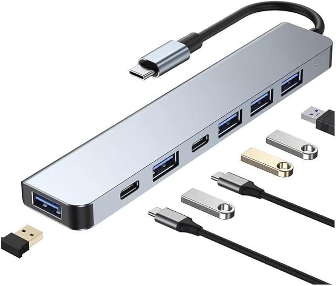 7 in 1 USB C Docking Station, Multi-Port Type C Adapter with USB 3.0 Port, Fast Charging Port, Compatible with Laptop, Computer, Tablet, Keyboard and More
