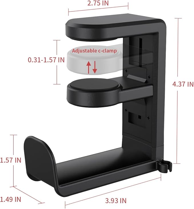 CHERRYLUX Adjustable Headphone Stand Holder - Universal Desktop Organizer for Gaming/Office Setup - Durable & Lightweight Design - Easy Installation - Modern Accessory - Black