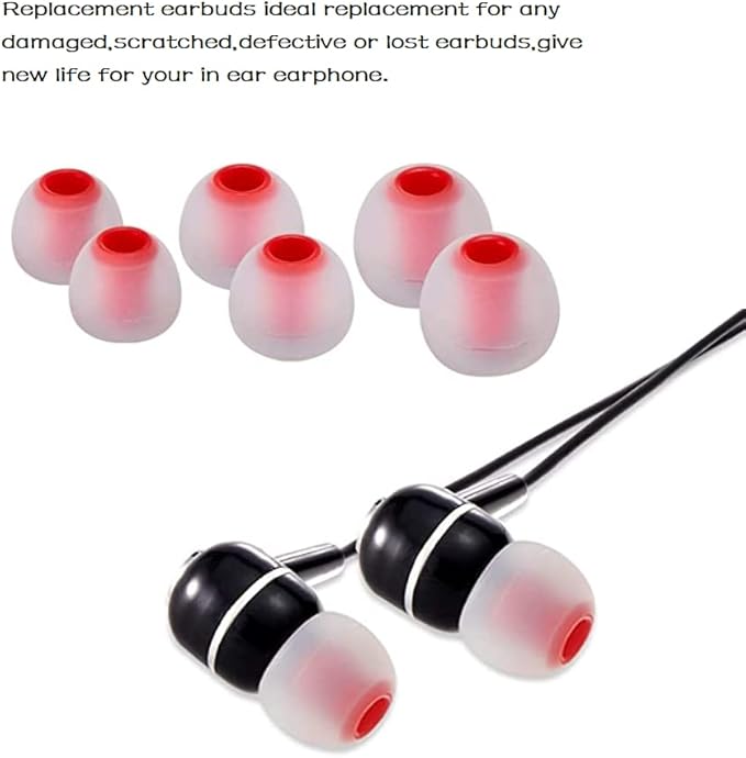 CYADCI Earbud Replacement Tips Silicone Earbud Tips Headphone Earbud Tips Ear Gels Fit for Inner Hole from 3.8mm - 5.1mm Earphones 9 Pairs S/M/L Clear Red