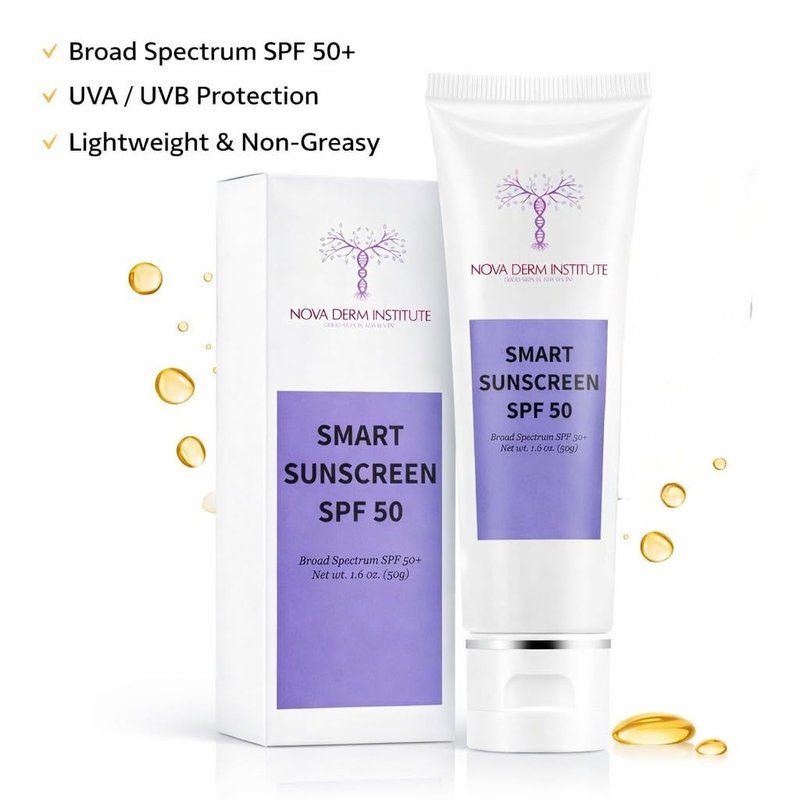Nova Derm Smart Sunscreen SPF 50 - Clear Invisible Gel, Non-Comedogenic, Oil-Free | For All Skin Types (1 fl oz)