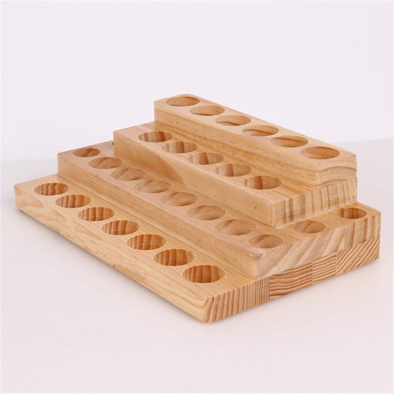 Pure Vie 4 Tier Essential Oil Bottles Wooden Storage Display Stand Travel Display Presentation Holder, Cosmetic Aromatherapy Organizer Rack Nail Polish Fragrance Container - Holds 30 Slots (15 ml)