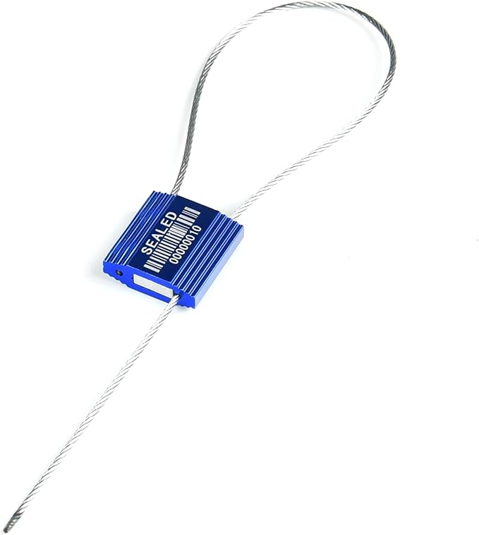 LeadSeals 100 Blue Steel Cable Seals with Barcode - High Security Numbered Truck Seals - Anti-Tamper Pull Tite Self-Locking Safety Ties - ISO 17712
