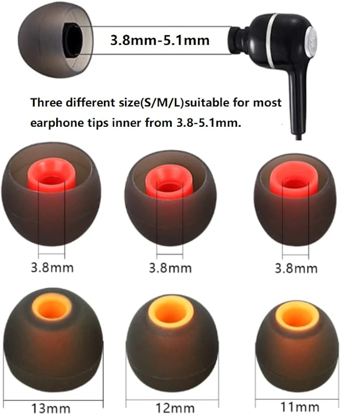 CYADCI Earbud Silicone Ear Tips Earbuds Replacement Ear Tips Gels Bud for Popular in-Ear Headphones Other Inner Hole from 3.8mm - 5.1mm Earphones 9 Pairs S/M/L