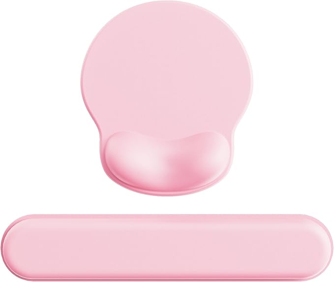 Laborio Ergonomic Mouse Pad Wrist Support Set, Memory Foam Keyboard Wrist Rest Set, Relieve Wrist Pain Keyboard Pad, Non-Slip Base Mousepad(Pink Set)