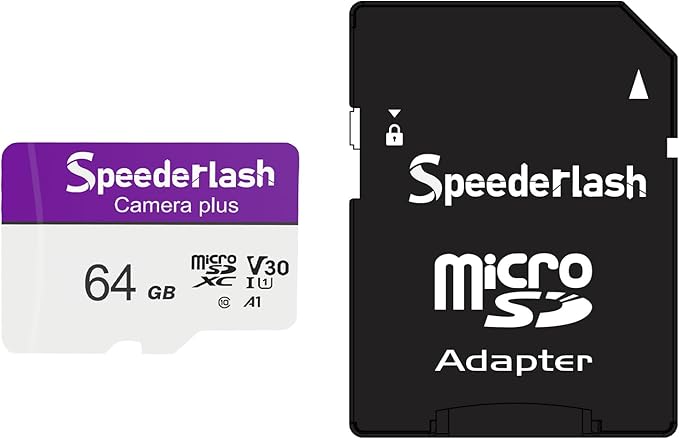 Micro SDXC Memory Card 64GB Pack, Speederlash Camera Plus TF Card with Adapter, 90MB/s Read Speed, 4K UHD&5K Video Support, U3 V30 A1 Rated, for Security Camera, Smartphone, Drone, Tablet, PC