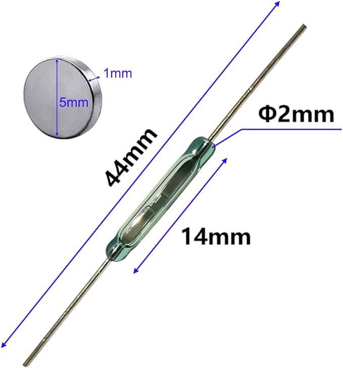 Gebildet 20pcs Glass Reed Switch Reed Contact Normally Open (N/O) Magnetic Induction Switch (2mm×14mm) with 20pcs Multi-Use Magnetic Sheet