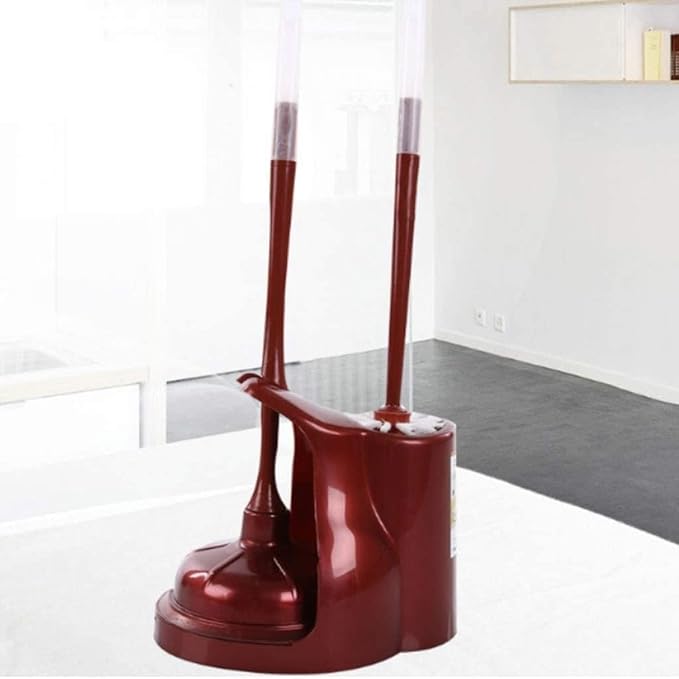 NOLLAM Bathroom Toilet Plunger and Brush Set 2 in 1 Silicone Toilet Brush Turbo Plunger and Bowl Brush Caddy Set with Stand for Deep Cleaning Bathroom Accessories Toilet Bowl Scrubber, Red