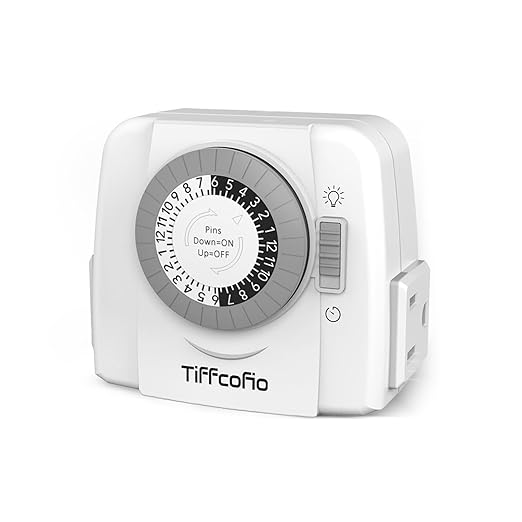 TiFFCOFiO Indoor Mechanical Outlet Timer, 3 Prong Timers for Electrical Outlets, 24-Hour Programmable Plug in Light Timer, ETL Listed (2 Outlets,1 Pack)