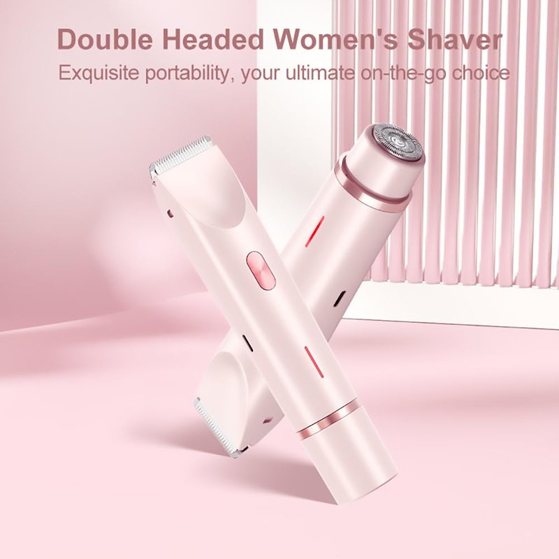 Kwooiuia Women's Dual-Head, Dual-Purpose Electric Shaver & Bikini Trimmer, IPX7 Waterproof for Dry & Wet Use, Underarm Special (Pink)