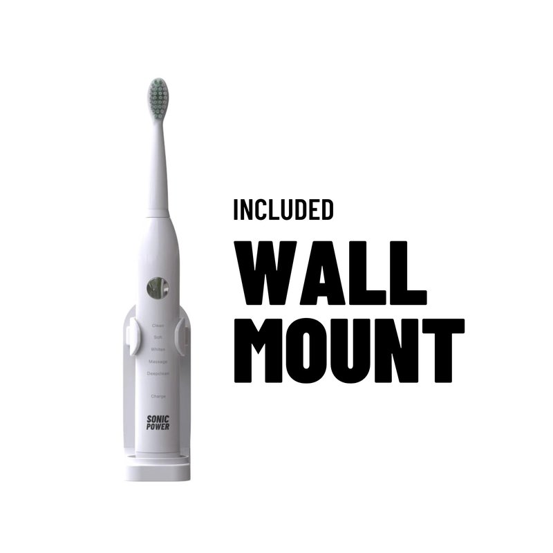 SonicPower Electric Toothbrush Kit, Ultra Portable & Lightweight with 5 Cleaning Modes, 1 Year Supply of Brush Heads, Rechargeable Battery, Mirror Mount & Travel Cap Included (White)