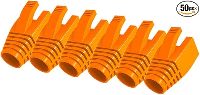 VIVOCH 50 Pcs Cat7 Cat7A Cat8 Strain Relief Boot, RJ45 Plug Connector Cover Modular Network Plug Cap Cable Connector Boots, Orange