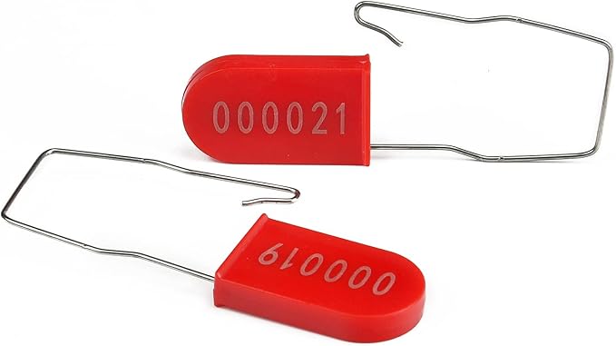 LeadSeals 100PCS Plastic Padlock Security Seals Metal Wire Padlocks Electric Meter Seal Disposable Anti-Tamper Lock Numbered Anti Tamper Tag Hasps Red