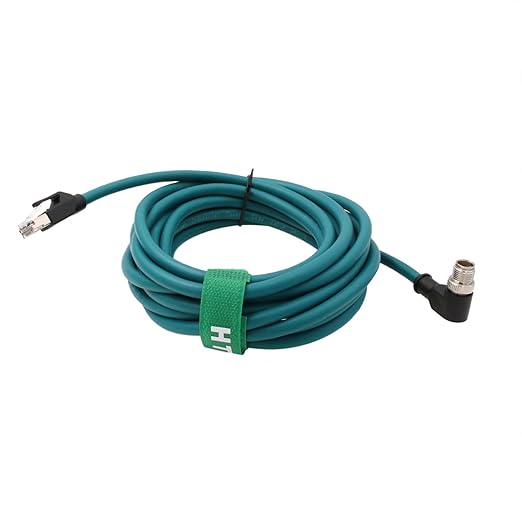 HangTon M12 GigE Ethernet Network Cable CAT7e for Cognex Baumer Sensor Barcode Reader Camera Network PC Switch, Right Angle 90-Degree 8 Pin X-Coded to RJ45 50M