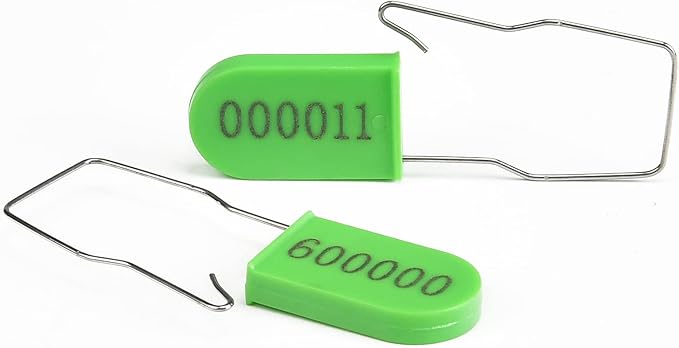 LeadSeals 1000PCS Plastic Padlock Security Seals Metal Wire Padlocks Electric Meter Lockout Tags Self-Locking Numbered Anti Tamper Seal Tags Green