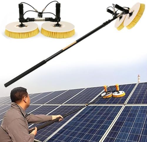 Telescopic Solar Panel Cleaning Rod with Electric Brush & Automatic Water Sprayer, 5.5M (18ft) Double Disc Roof Cleaning Tool - Battery Version for Easy Use
