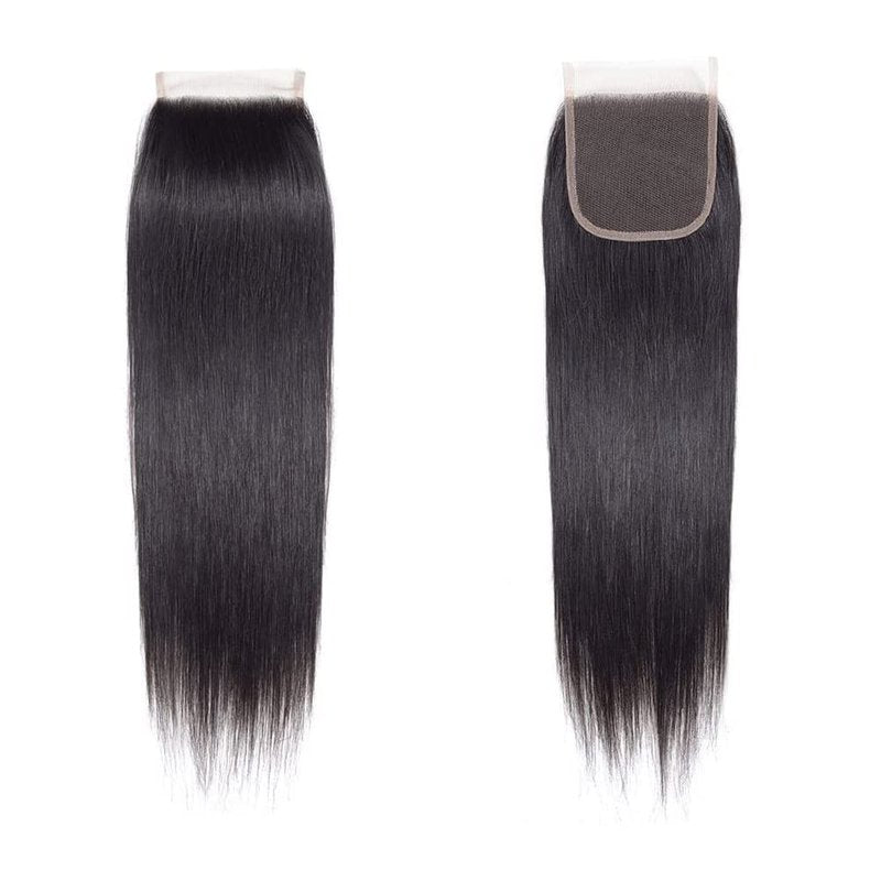 Straight Closure Human Hair straight lace closure 4x4 free part Transparent HD Lace Closure 100% Unprocessed Brazilian Human Virgin Hair 130% Density Natural Black Color 14 inch