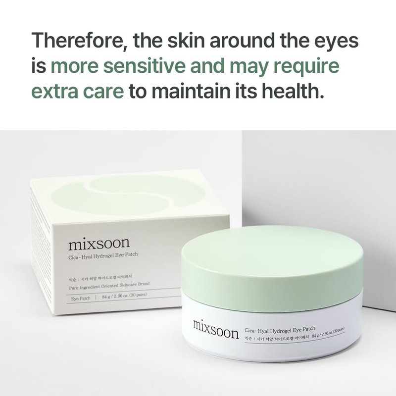 mixsoon Cica-Hyal Eye Patch - Soothing, Hydrating and Cooling Hydrogel Eye Patches, Gentle Care for Tired Eyes 84 g / 2.84 fl.oz. (30 pairs) Korean Glass Skin Care