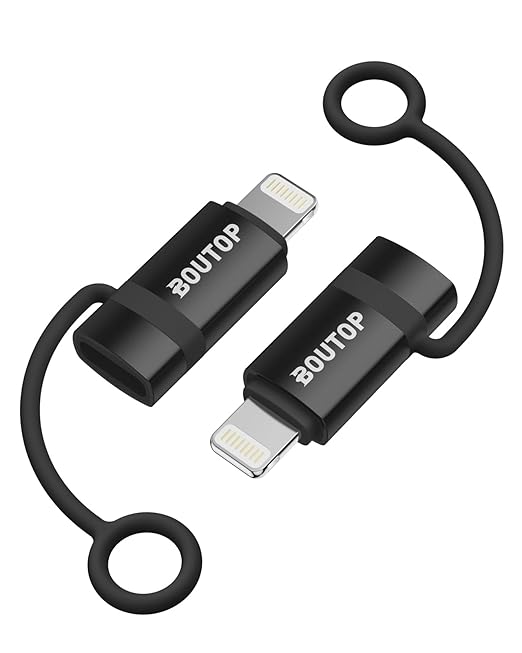 BOUTOP [MFi Certified] 36W USB C to Lightning Cable Adapter, Support Data Sync/PD Fast Charging Compatible with iPhone iPad AirPods, with Anti-Lost Holder - Black 2 Pack