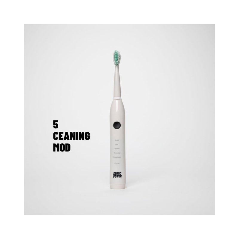 SonicPower Electric Toothbrush Kit, Ultra Portable & Lightweight with 5 Cleaning Modes, 1 Year Supply of Brush Heads, Rechargeable Battery, Mirror Mount & Travel Cap Included (White)