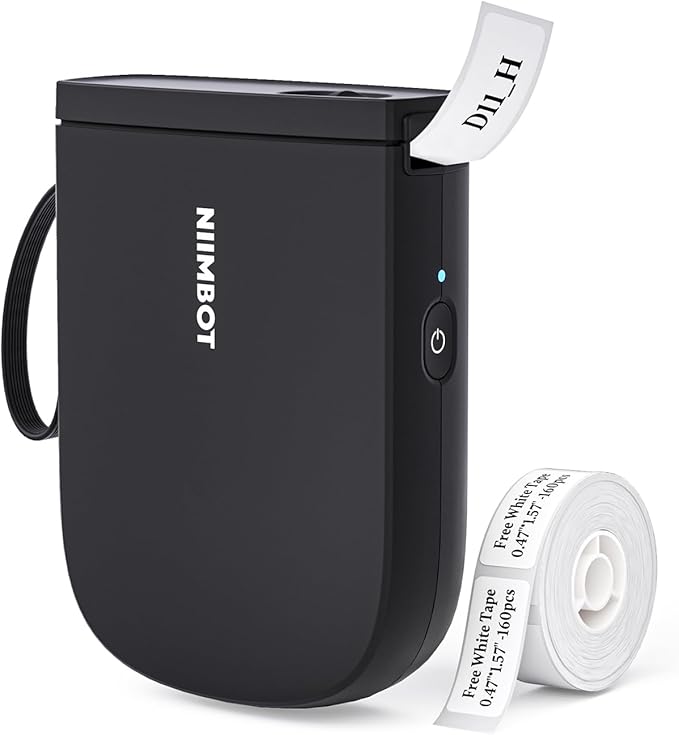 NIIMBOT D11 Upgraded Version Label Maker Machine with Tape, 300 DPI HD Portable Sticker Labeler with Multiple Templates, Thermal Label Printer for Office Organization, Home, Kitchen, School, Black