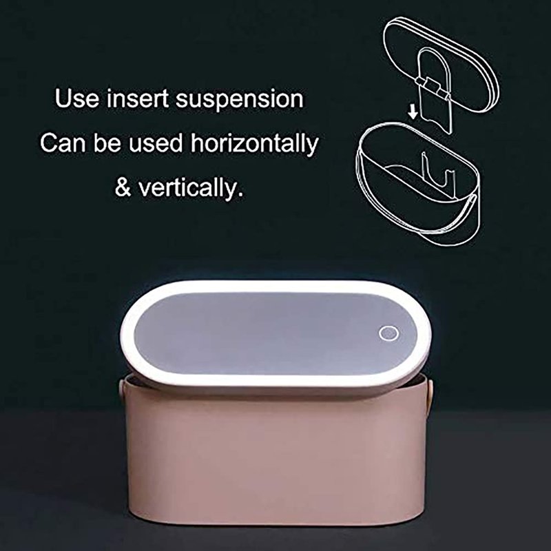 Yesinaly Travel Makeup Organizer Box with LED Mirror, Pink Portable Makeup Case Touch Switch Home Cosmetic Box
