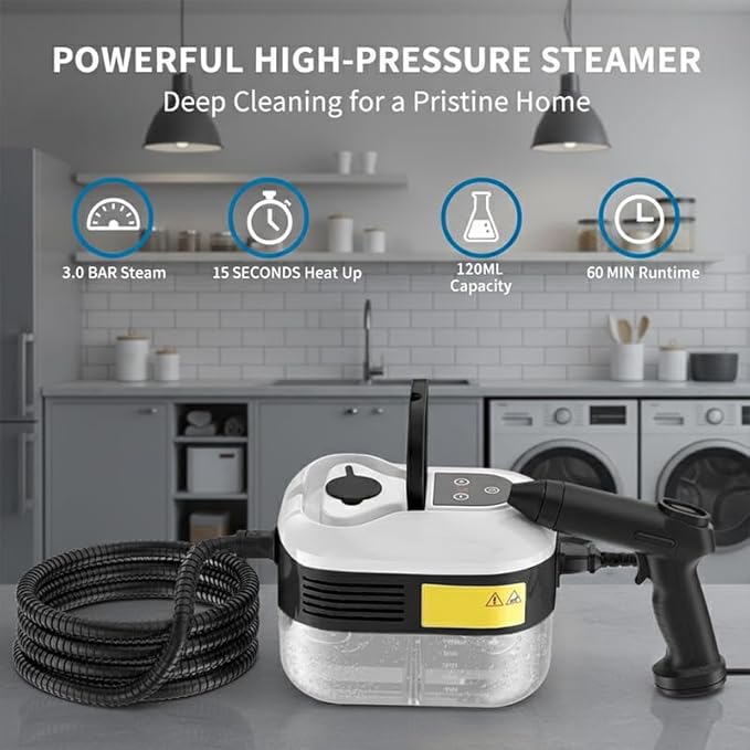 Handheld Steam Cleaner: 2500W High Temperature Pressurized Steamer with 6 Adjustable Levels - Portable Multi-Surface Steam Cleaning Machine for Kitchen, Bathroom, Furniture, Car, Windows (Red)
