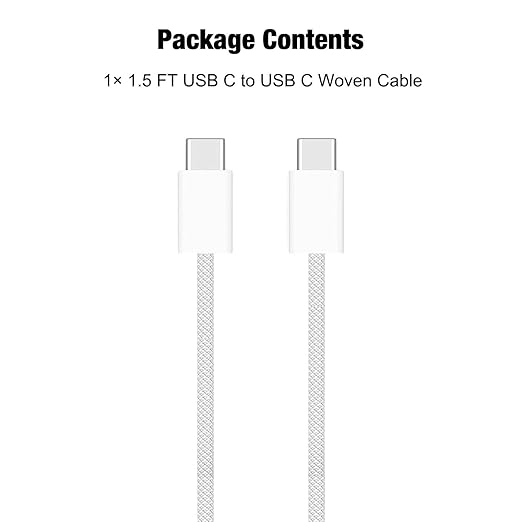 Short iPhone 17/17e/16/16e/15 USB C to USB C Woven Cable for iPhone 17Air, 16 15 Pro Max,Plus, 60W Charging Cord for AirPods 4/Pro (2nd/3rd Gen), iPad 10th Gen/iPad Pro/Air 5 4th Charger Cable (1.5ft)