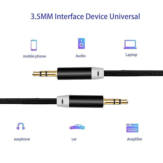 Faoyliye 3.5mm Nylon Braided Stereo Audio Cable,(3 Pack) 4.9ft/1.5m Male to Male Aux Cord Audio Cord Compatible iPhones, iPads and Other 3.5mm DC Plug Port Device (Black)