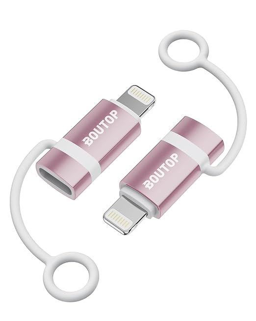 BOUTOP [MFi Certified] 36W USB C to Lightning Cable Adapter, Support Data Sync/PD Fast Charging Compatible with iPhone iPad AirPods, with Anti-Lost Holder - Rose Gold 2 Pack