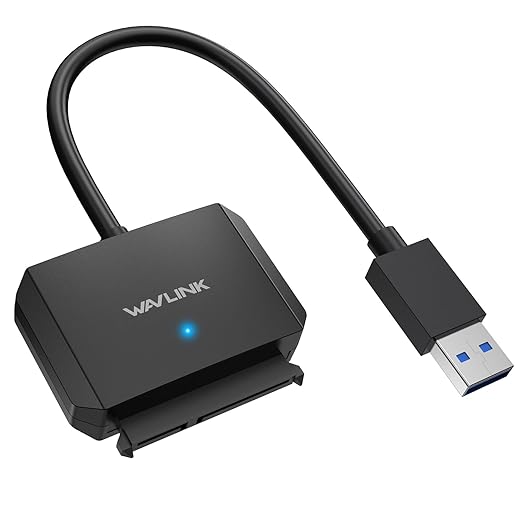 WAVLINK SATA to USB Type-A Hard Drive Cable, 5Gbps USB3.0 to Sata Cable Support UASP, External Hard Drive SATAI/II/III Connector 2.5" SSD/HDD and 3.5" HDD up to 20TB