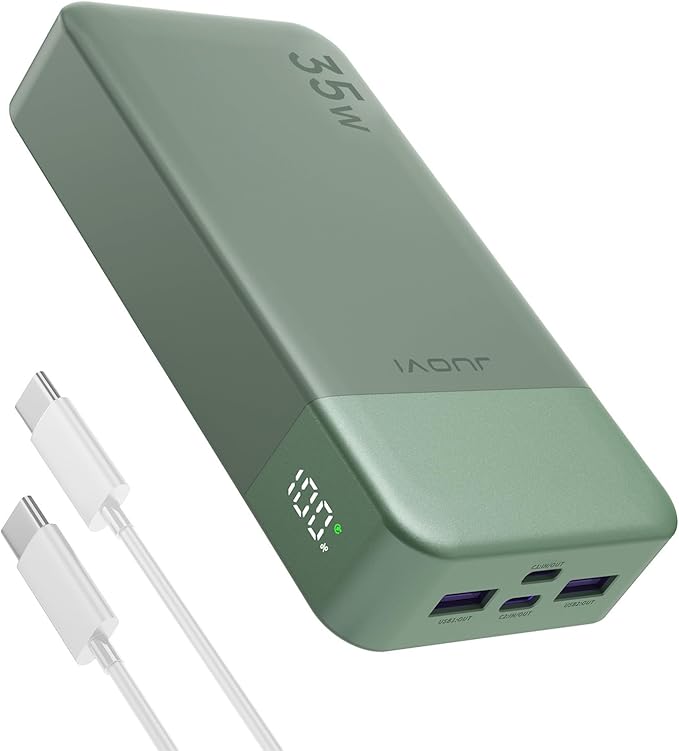 JUOVI Power Bank 35W 20000mAh Portable Charger Fast Charging, PD 3.0 QC 4.0 Phone Charger with LED Display, Travel Battery Pack 2 USB C 2 USB A Ports for iPhone 16/15/14 Series, Galaxy, iPad