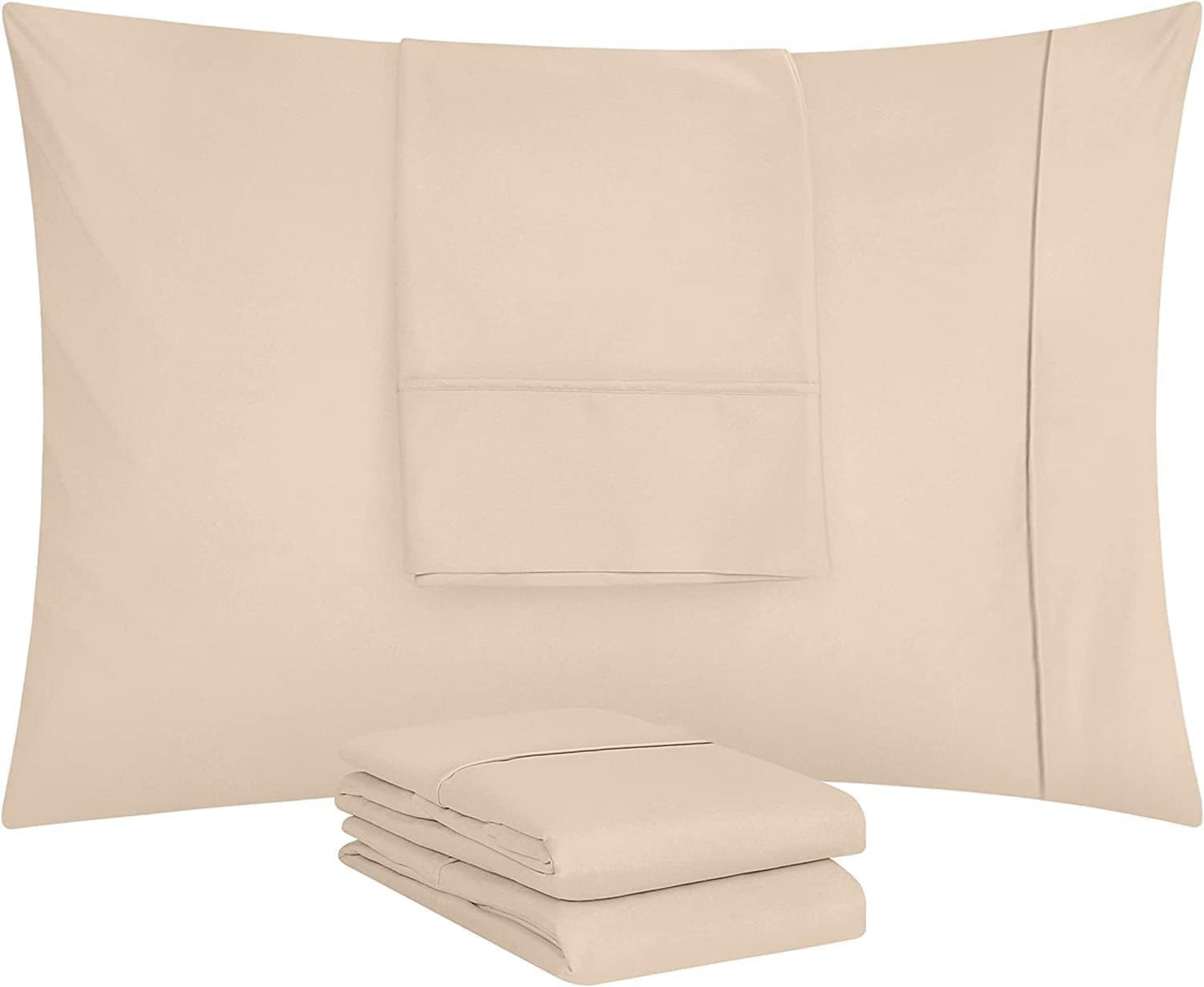 Utopia Bedding Standard Pillow Cases - Soft Brushed Microfiber - 4 Pack - 20 X 26 Inches | Fade Resistant, Beige