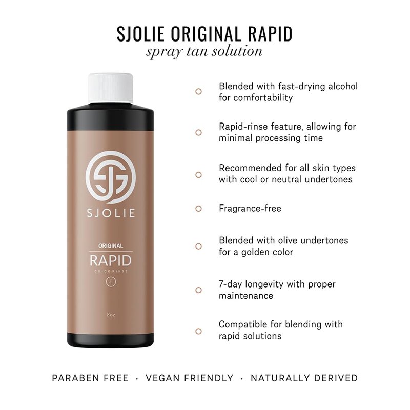 SJOLIE Rapid Spray Tan Solution - Ultra One Hour Express Tan - Olive Base | Sunless Tanner for a Fast Drying, Vegan-Friendly, Radiant Glow (8oz)