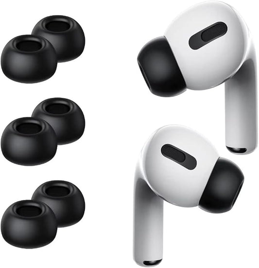 Lanwow Premium Memory Foam Tips for AirPods Pro & AirPods Pro 2nd Generation. No Silicone Eartips Pain. Anti-Slip Eartips. Fit in The Charging Case, 3 Pairs (Medium, Black)