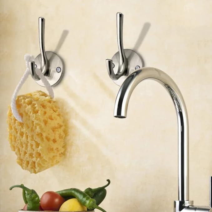 NETLKLA 4 Pack Brushed Nickel Coat Hooks - Silver Robe & Towel Hooks for Bathrooms & Kitchen
