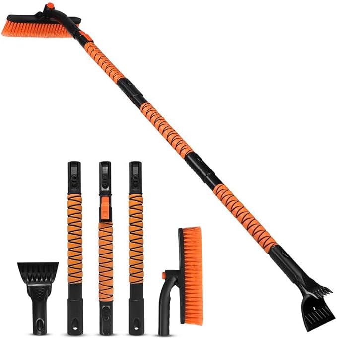 EcoNour 63" Extendable Snow Brush & Ice Scraper with 360Â° Pivoting Head | Telescopic Aluminum Handle | Extra Long Snow Brush for Car Windshield, Roof & SUVs | Heavy Duty Ice Scraper for Trucks