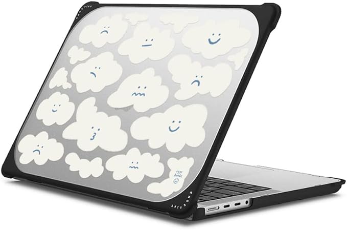 CASETiFY Bounce MacBook Pro 16-inch (M1-M5) Case [Enhanced Protective Corner Design/Ventilation Cutouts/Anti-Slip Grip] - Cute Clouds by Eggsdoodz - Clear Black