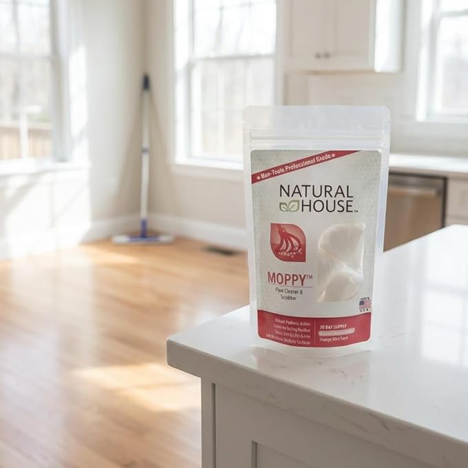 Natural House Moppy - Probiotic Floor Cleaner Pods - No Residue Formula - Multi-Surface Safe - Orange Mint Scent - 20 Count