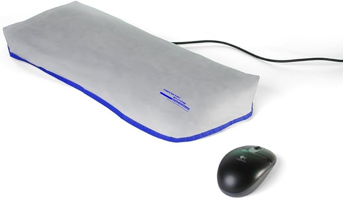 COMPUTER DUST SOLUTIONS Keyboard Dust Cover, Covers Standard Size PC Keyboards, Silky Smooth Antistatic Vinyl, Translucent Coconut Cream Color with Blue Trim, Larger, (18W x2H x7D)