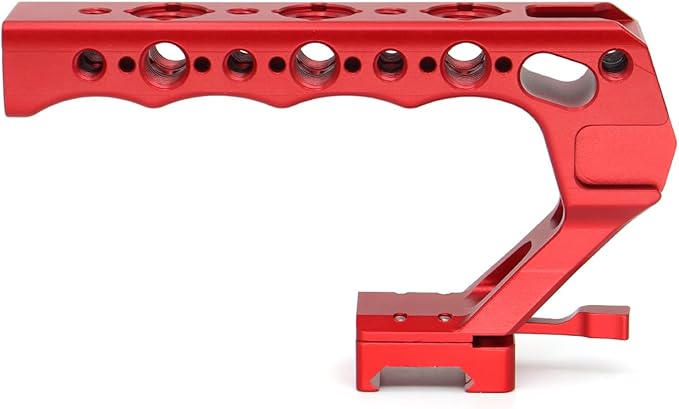 SZJELEN Universal Top Handle with Quick Release NATO Grip with NATO Rail for DSLR Camera Cage, with 3 Cold Shoe Adapters to Mount DSLR Camera with Microphone/LED Light/Monitor (Red with NATO Rail)
